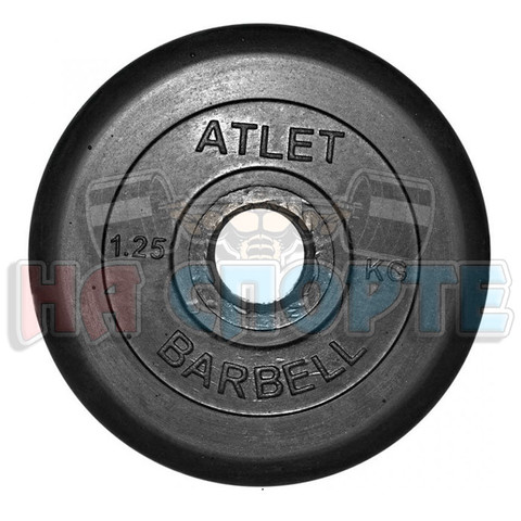Диск Barbell Atlet для штанги и гантелей обрезиненный весом 1,25 кг