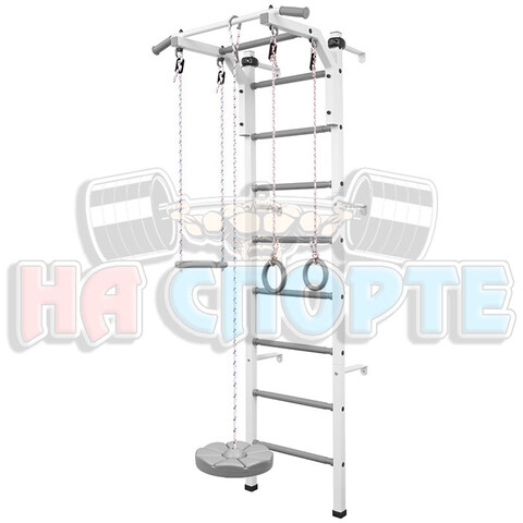 Детская шведская стенка с турником бело-серая